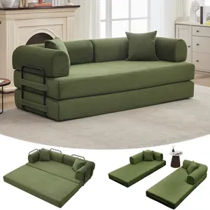 Garvee 79" Convertible Sleeper Sofa Bed Couch - 4-in-1 Boneless Corduroy Folding Sofa with Pillow, Fixed Shape, Floor Mattress Couch Loveseat for Living Room and Apartments, No Assembly, Green