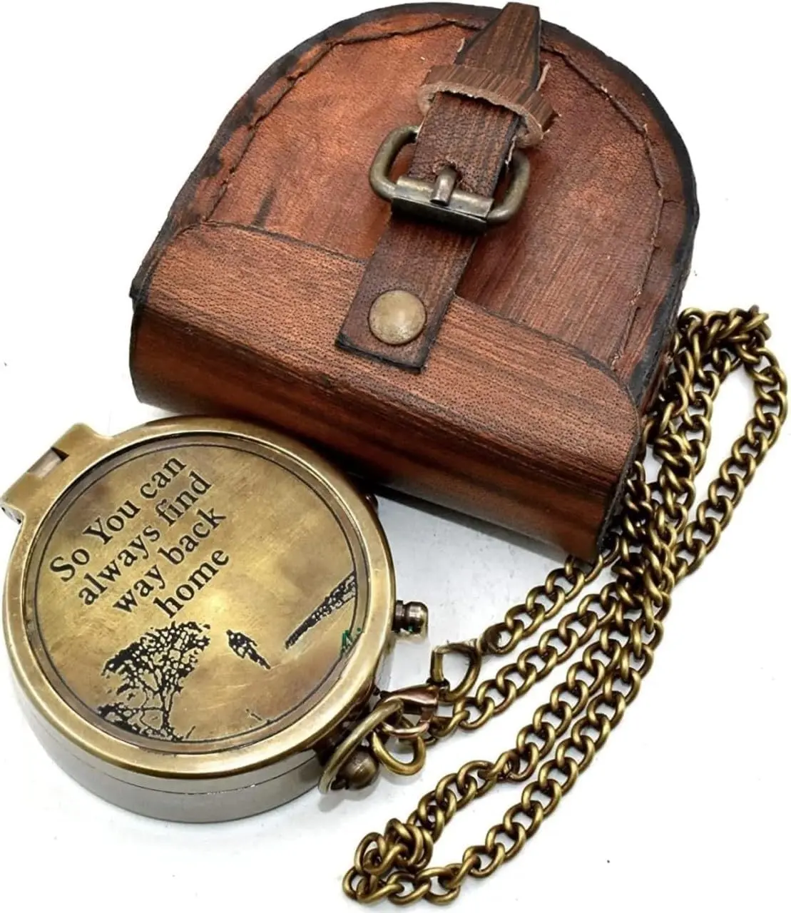 So You Can Always Find Your Way Back Home Engraved Brass Compass with Leather Case – Personalized Pocket Compass for Men & Women – Wedding, Anniversary, Baptism, Religious Gift