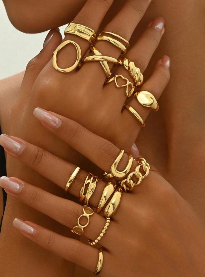 16pcs Punk Ring Set for Women Geometric Stackable Rings Fashion Jewelry