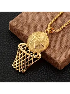 1pc Fashion Basketball Hoop Pendant Necklace, Hip Hop Creative Necklace, Suitable for Daily Wear and Sports, Trendy Charms Necklace