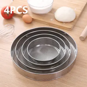4pcs Flour Sifter Set, Baking Supplies Kit, Rust-Resistant Fine Mesh Sieve, Manual Baking Filter, Easy Clean Kitchen Tool, Dishwasher Safe, Ideal for Cakes & Pastries