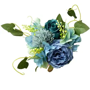 2 Pcs Peony Artificial Flowers, Fall Decoration, Orange Peony Silk Hydrangea Bouquet Rose Flower Centerpiece Wedding Party Home Decor Decorative Fruit