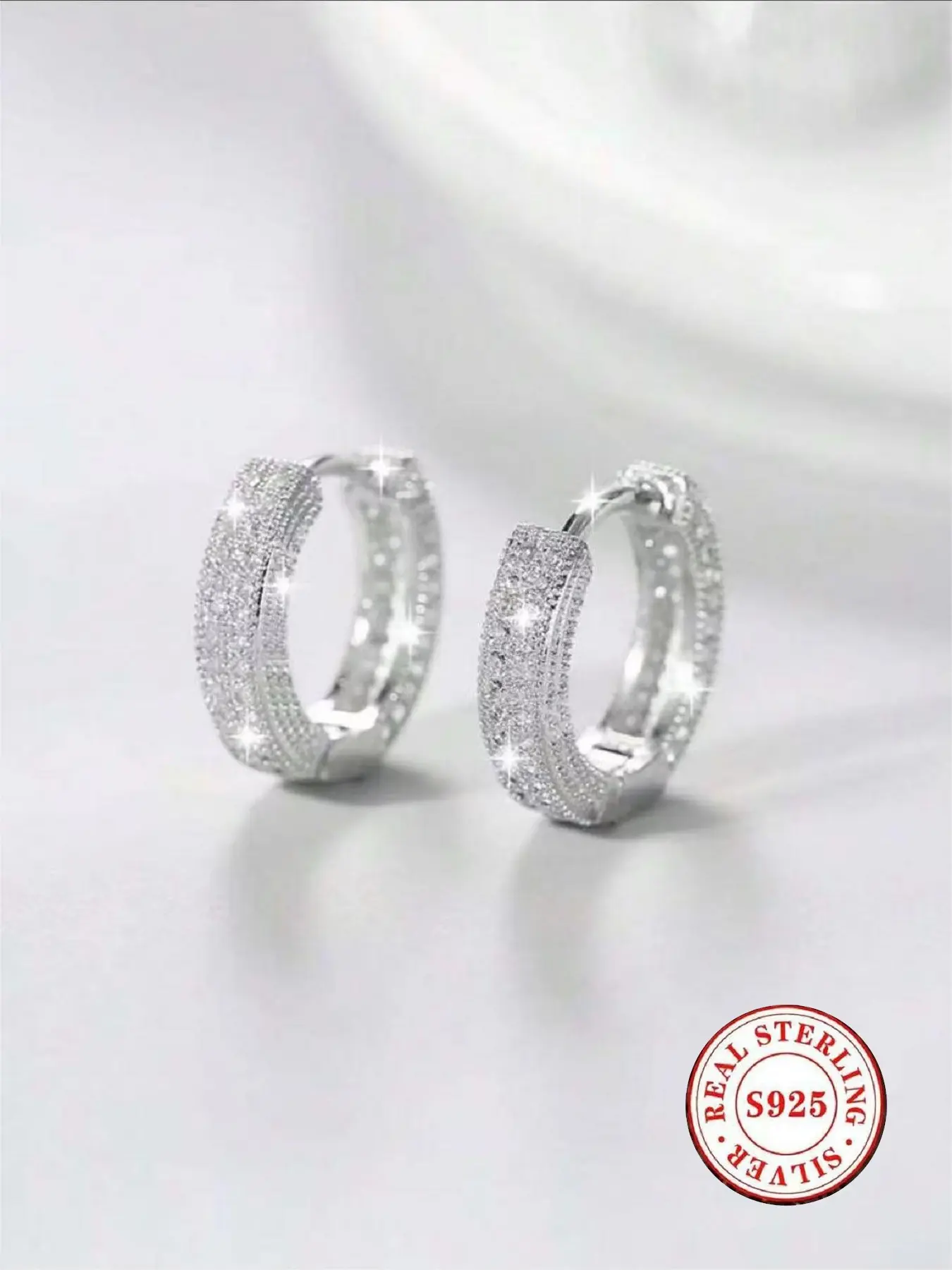 S925 Sterling Silver Huggie Hoop Earrings for Women, 2-Row Micro Pave Cubic Zirconia Small Chunky Hoops, Hypoallergenic Cartilage Earrings, Silver/Gold/Black Plated, Fashionable Hoop Earrings, Sparkly Fashion Jewelry, Sparkling Ear Jewelry for Daily Party