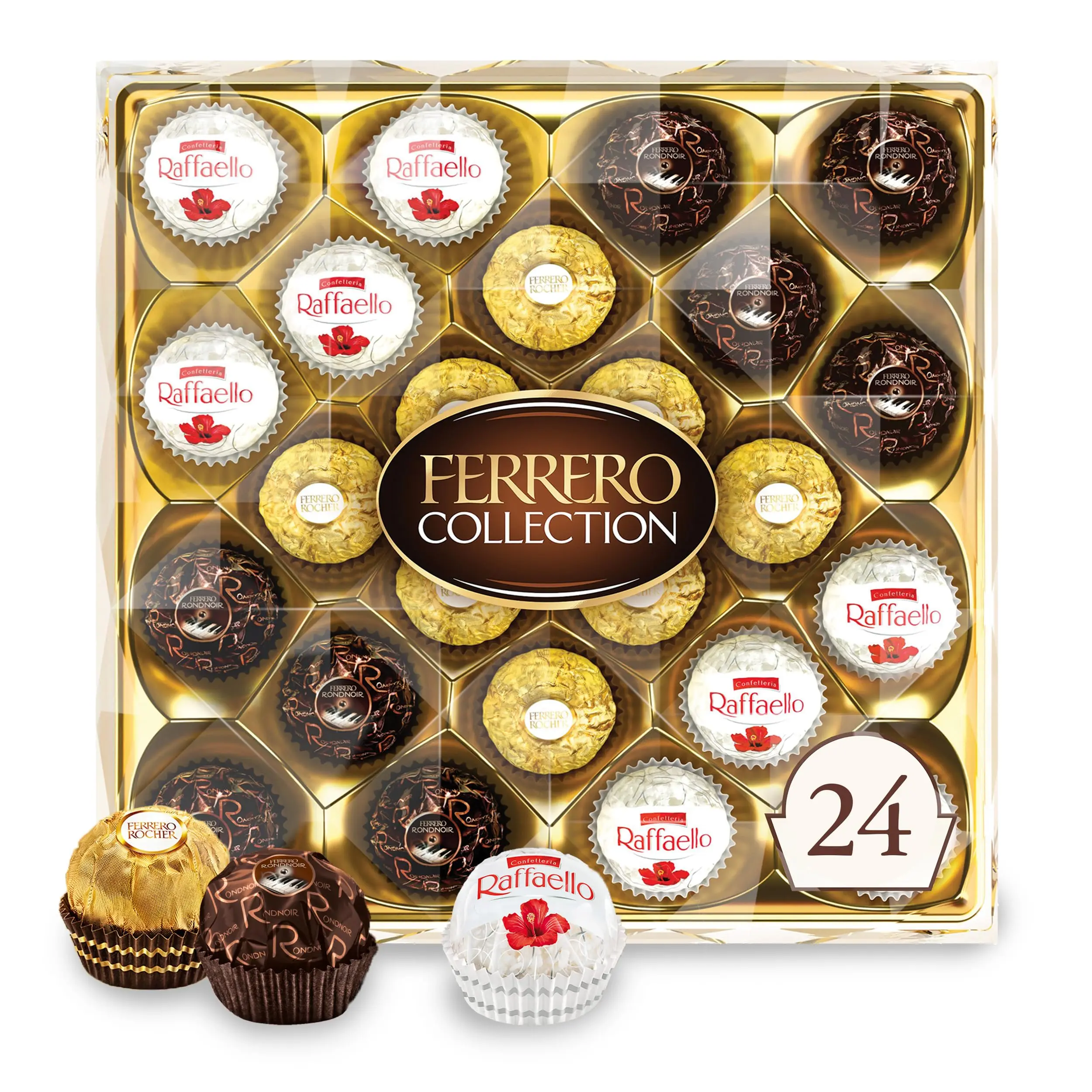 Collection, Premium Assorted, Hazelnut, Dark Chocolate and Coconut, 24 Count Holiday Gift Box, 9.1 oz