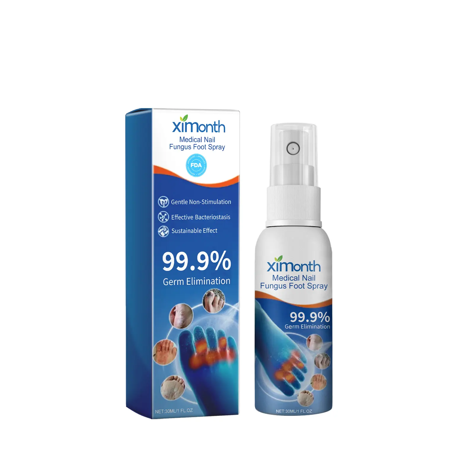 Ximonth Nail Fungus Foot Spray — Repair & Thickening Formula for Gray Toenail/Soft Toenails; Moisturizing, Cleansing Foot Care