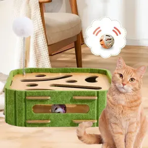 Cat Interactive Puzzle Box with Sound Toy & Scratching Pad, Indoor Track Ball Toy, Cat Tree Tower with Lounge Sofa for Kitten Exercise
