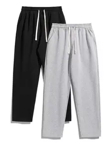 Men's Solid Thermal Lined Drawstring Waist Pants, Casual Comfy Regular Fit Straight Leg Trousers, Fall & Winter, Daily Wear