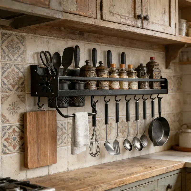 50cm Wall-mounted Kitchen Organizer Shelf - Home Kitchenware Storage Solution for Knives, Spices, Seasonings, Chopsticks, Spoons, Shovels with Frosted Glass Fit