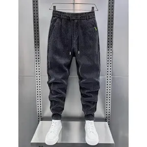 Men's Black Gray Knot Jeans Elastic Slim Fit Harem Pants All Seasons Versatile Ankle Length Trousers for Daily Wear