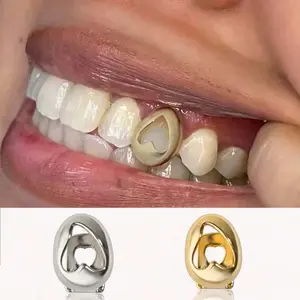 2Pcs Heart Cutout Grillz Set – Top & Bottom Teeth, Unisex Hip Hop Fashion Jewelry Gift