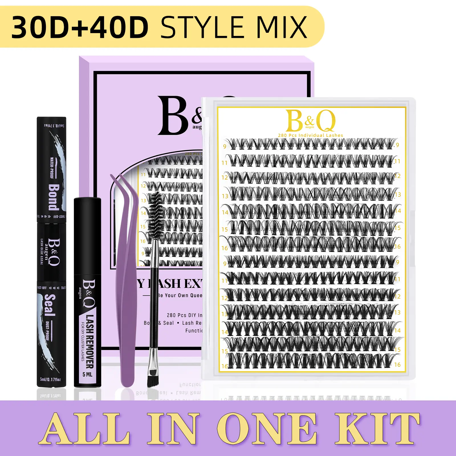 B&Q 30D-40D Vegan Cosmetic Lash Kit - Adult Individual False Eyelashes, Lash Cluster, Nature-Infused Natural Look, Long-Lasting, Lengthening, Beginner-Friendly, with Bond&Seal Remover for At-Home Extensions, So Tea #SohoChic Glam Makeup,familyfun