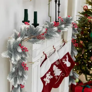 Outdoor Christmas Wreath 6 Feet Pine Branches Realistic Winter Greenery Berries Decorative Holiday Home Decoration Indoor Outdoor Use