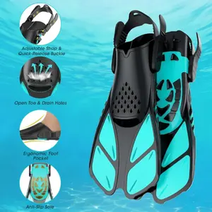 Snorkel Fins Adjustable Open Heel, Easy Kick Design for Less Effort, Soft Silicone Comfortable Fit, Lightweight Travel Swim Fins for Snorkeling & Beach