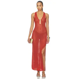 Runaway The Label Ariya Sleeveless Knit Maxi Dress in Rust Metallic