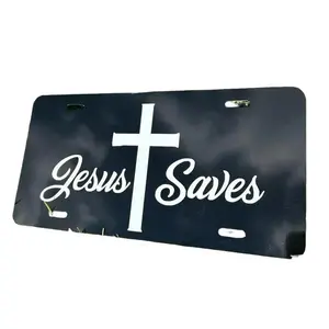 Jesus Saves Black White License Plate – Christian Car, Truck Tag or Wall Sign, Accessories, Vanity Plate, Gift – Lightweight Aluminum, Easy Installation