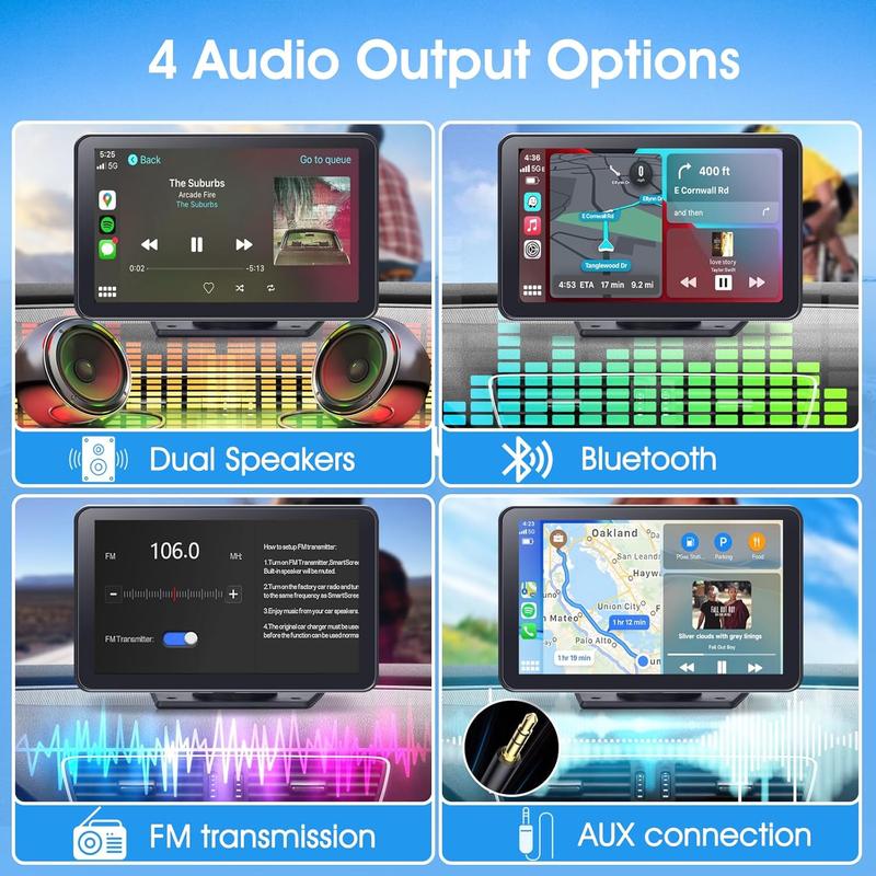 【PASLDA】Portable Wireless Carplay Car Stereo, 7" HD Touchscreen for Car with Apple CarPlay & Android Auto with Backup Camera/Mirror Link/Voice Control/Bluetooth/GPS/AUX for All Vehicles