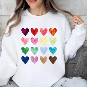 sweatshirt with colorful watercolor hearts