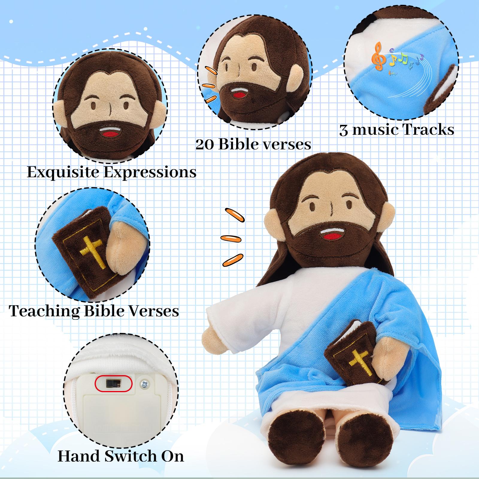 Yelakey Jesus Plush Speaks 20 of Jesus' Bible Verses and 3 of Bible Music Jesus Doll Stuffed Animal to Teach Suitable for Church Sunday School Religious Easter Gift ,OutdoorFun
