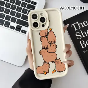 Soft Case for iPhone 17 16 E Pro Max 15 Plus 14 13 12 11 XS XR Capybara Orange Stack Printed TPU Rubber Full Lens Guard Protective Cover