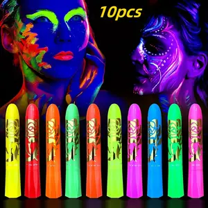 10pcs Neon Glow Face and Body Paint Sticks, UV Fluorescent Crayons for Parties, Halloween, Christmas, Costume Events, Fluorescent Effect