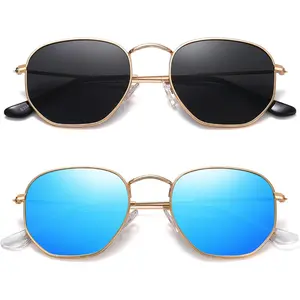 Polarized Hexagon Sunglasses for Women Men Polygon Square Sun Glasses UV400 Protection Metal Frame