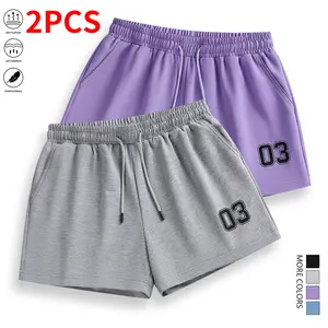 Set of 2 drawstring shorts with numeric print, casual shorts, women’s clothing
