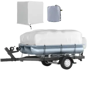 Fathersdaygift VEVOR Pontoon Boat Cover, Fit for 17'-20' Boat, Heavy Duty 600D Marine Grade Oxford Fabric, UV Resistant Waterproof Trailerable Boat Cover with 2 Support Poles and 7 Wind-Proof Straps, Graydealsforyoudays