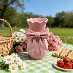 Scandinavian Creative Bow Knot Vase, Cute Girly 3D Printed Flower Vase, Leak-Proof Dry Flower Pot Home Decor for Living Room, Table, Window Sill, Ideal Gift for Christmas, Easter, Thanksgiving, Home Decorative Vase