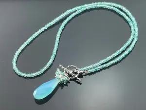 Blue Chalcedony and Apatite Necklace · 925 Sterling Silver · Toggle Clasp · Handmade Jewelry · Gift for Her · Gemstone Pendant