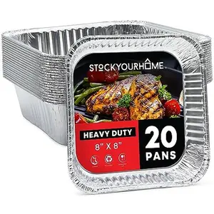 Aluminum Pans 8x8 Disposable Foil Pans (20 Pack) - 8 Inch Square Pans - Tin Foil Pans Great for Cooking, Heating, Storing, Prepping Food