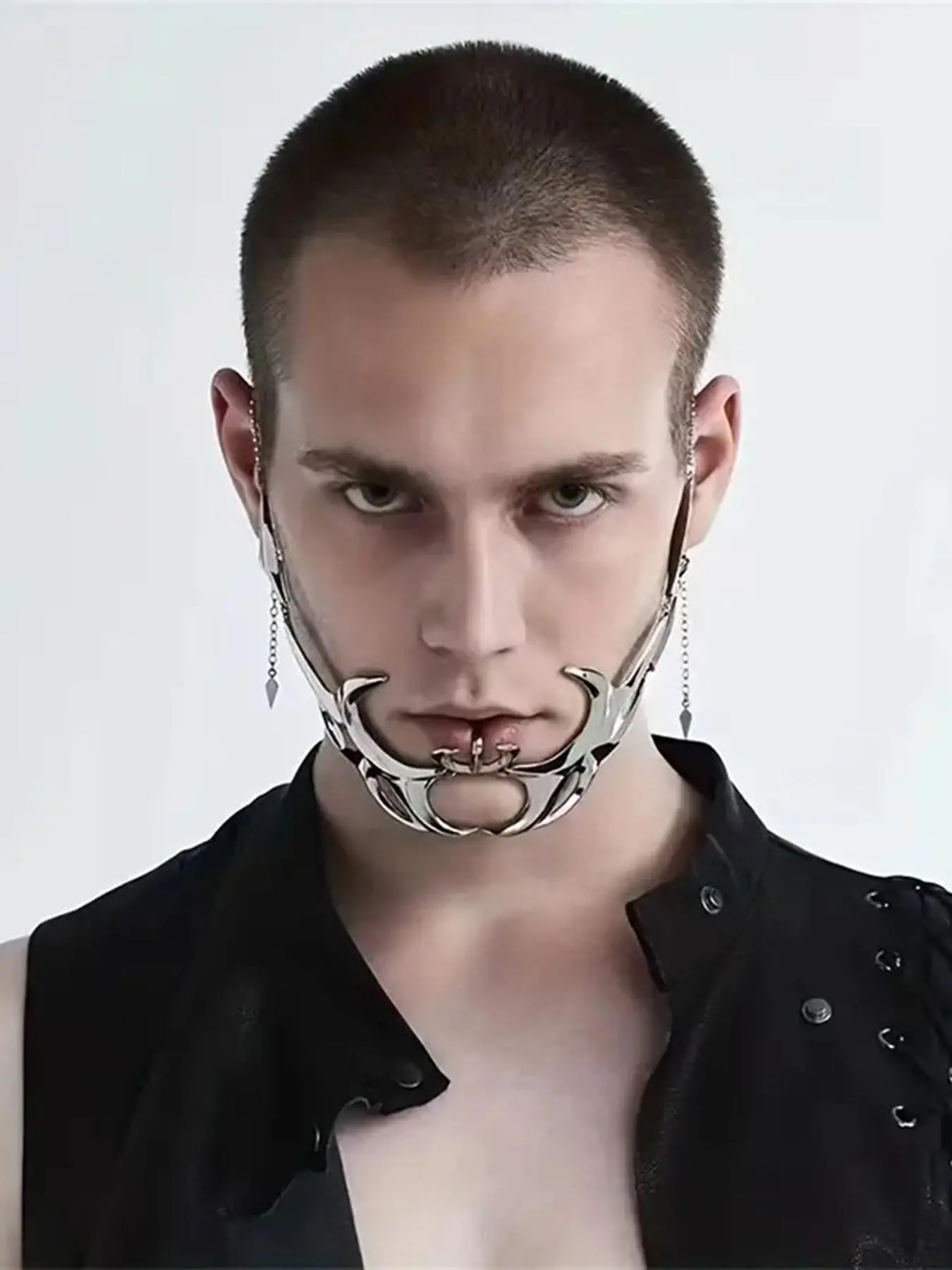 Punk Style Mechanical Fluid Futurism Jaw Mask, Fashionable Cool Metal Mask for Party, Costume Mask, Party Accessory, Mask Cosplay, Trendy All-match & Exquisite Face Covering Masks for Birthday Gift, Cyberpunk Mask