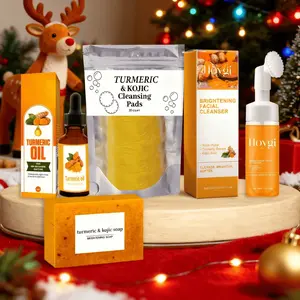 5 Piece Turmeric Skincare Set, Cleansing Cotton Pad + Soap + Essential Oil + Face Wash Mousse + Foaming Net, Gentle & Nourishing, Skin Brightening Kit