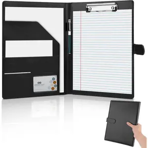 Professional Multi Function Faux Leather Padfolio Portfolio Binder with Clipboard Interview Resume Folder Business Card Holder for Office Conference Interviews (Black)