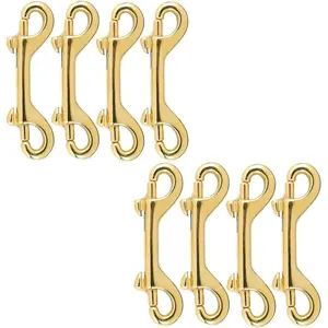 8-Pack 3.5" Solid Brass Diving Clips - Heavy Duty Spring Loaded Marine Grade Double-Ended Snap Hooks for Scuba Gear, Dog Leashes, Bags, Keychains