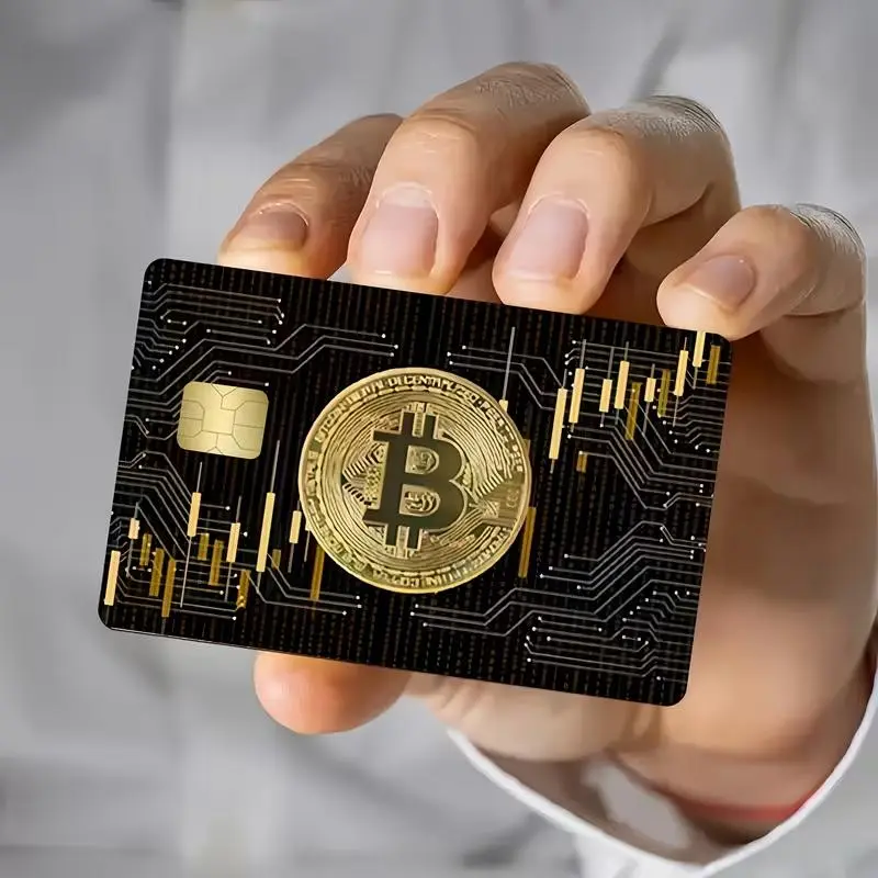 Gold Crypto Coin Circuit 2 Credit Card Stickers, Digital Currency Trading Card Decals, Black Gold Finance Wallet Accessories, Gift for Crypto Fans