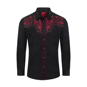 Men's Western Cowboy Embroidery Shirt-PS500D-1008