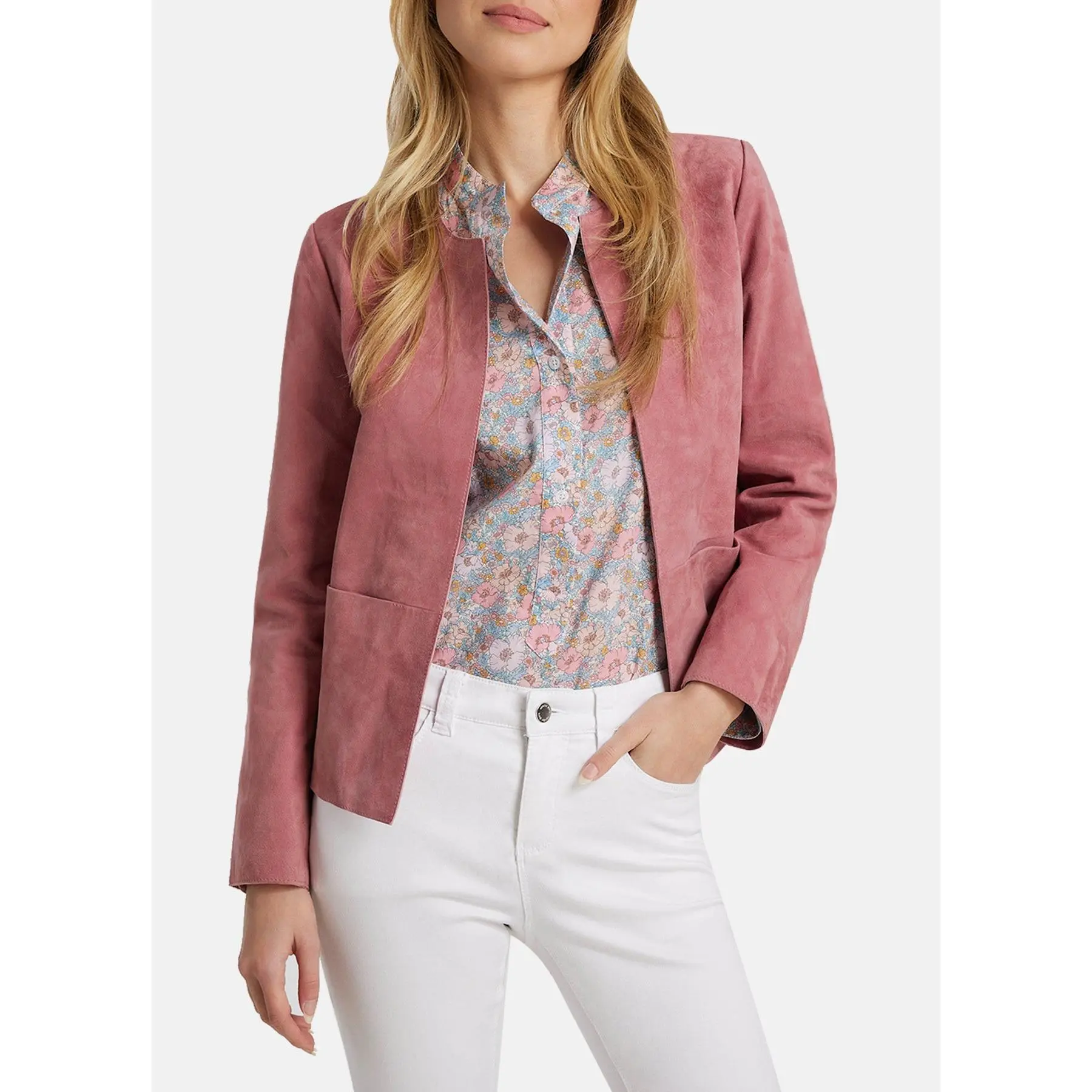 Womens Vintage Pink Suede Leather Jacket
