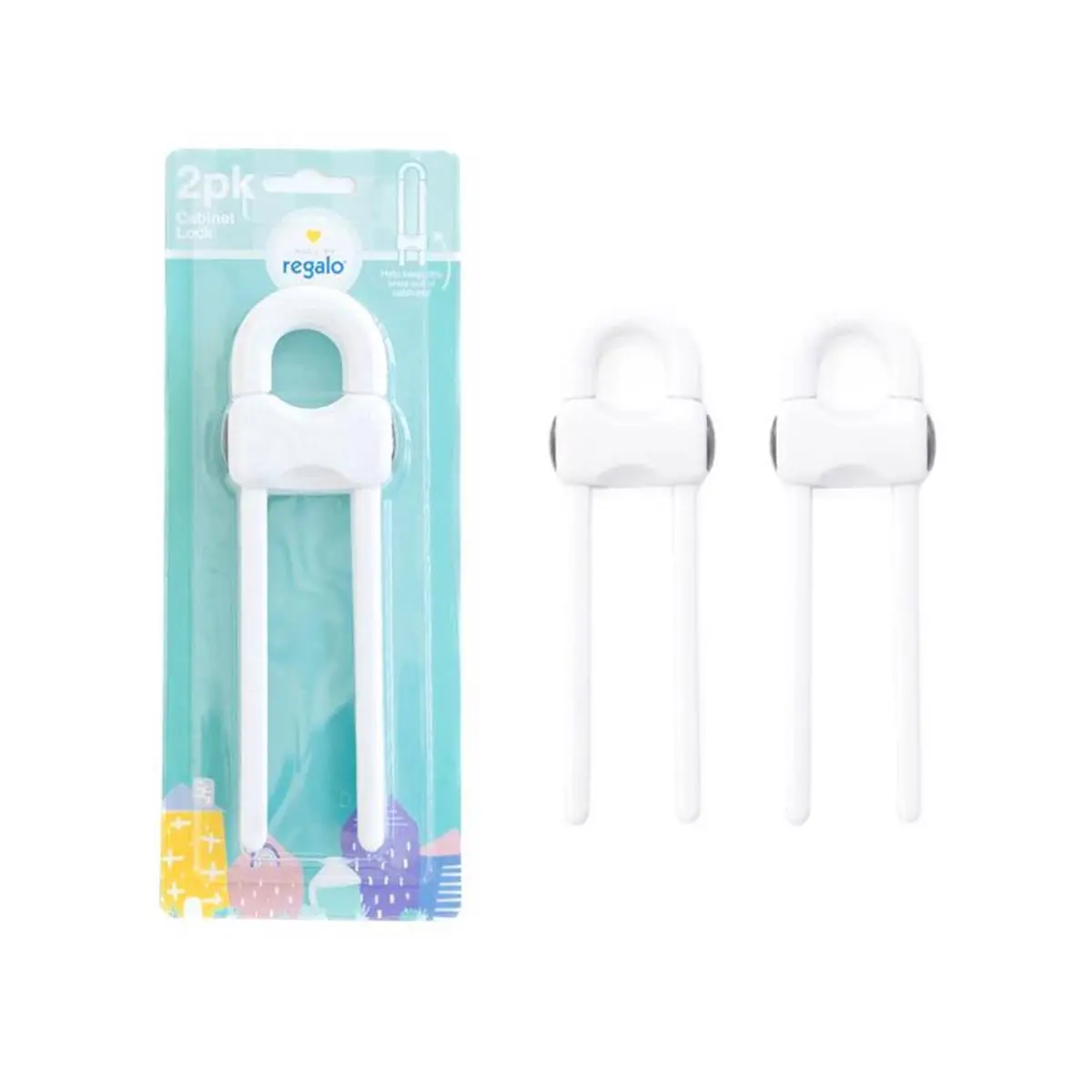 Regalo Plastic Sliding Latch Cabinet Locks, Childproof for Kitchens, Easy Adult Use, White, 2-Pack, 2Pk, Adults, Difficult For Children, Easy For Adults