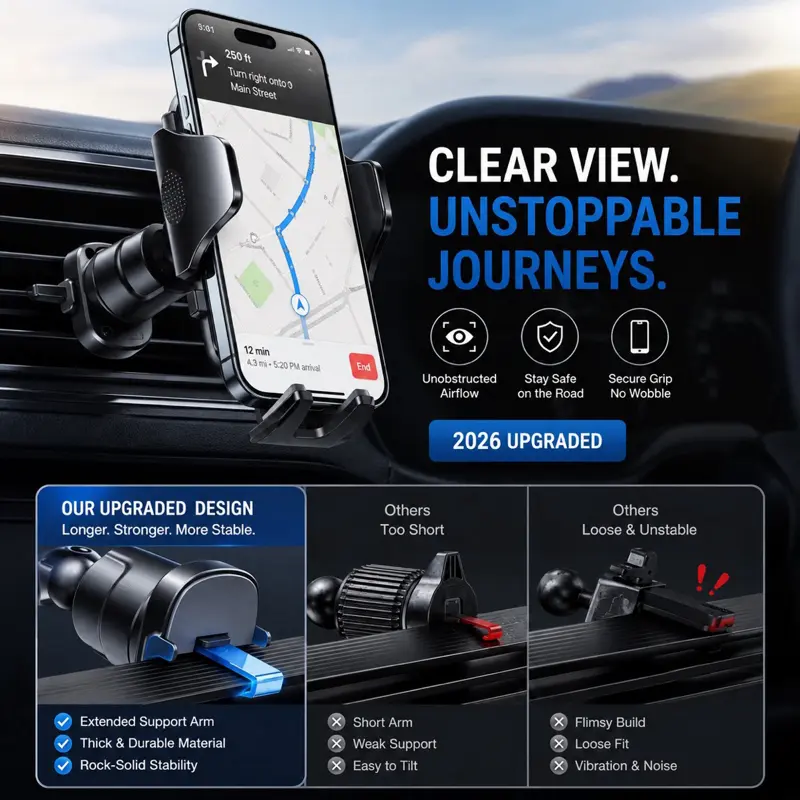 Car Phone Holder, 360-Degree Rotatable Dashboard & Windshield Mount for Smartphones