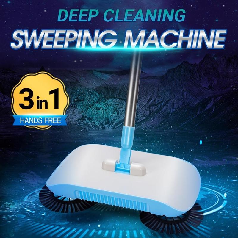 Manual Push Sweeper, Multifunctional Cleaning Tool, Long Handle Sweeper with Automatic Spinning System, Suitable for Hardwood Floor, Tile, Kitchen, Home, Office