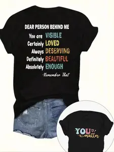 Women's YOU MATTER Letter Print Round Neck Tee, Casual Short Sleeve T-shirt for Daily Wear, Ladies Summer Outfit