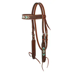 45012-00 Weaver Leather Turquoise Cross 5/8" Browband Headstall - Turquoise Beaded