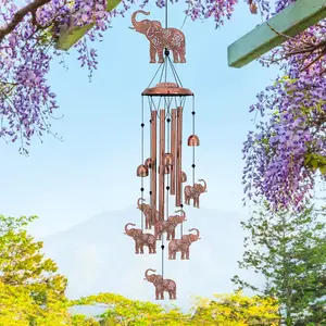 Metal Wind Chime，Elephant And Giraffe Shaped Ornament，Durable Outdoor Decoration for Birthday And Memorial Gifting to Family Members