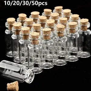 10/20/30/50pcs Magic Bottles with Cork Stoppers, 10/20/30/50 Pack, Wish Bottle, Candy Storage, Crystal Decoration, Round Glass Jars for Crafts, Weddings, Home Decor