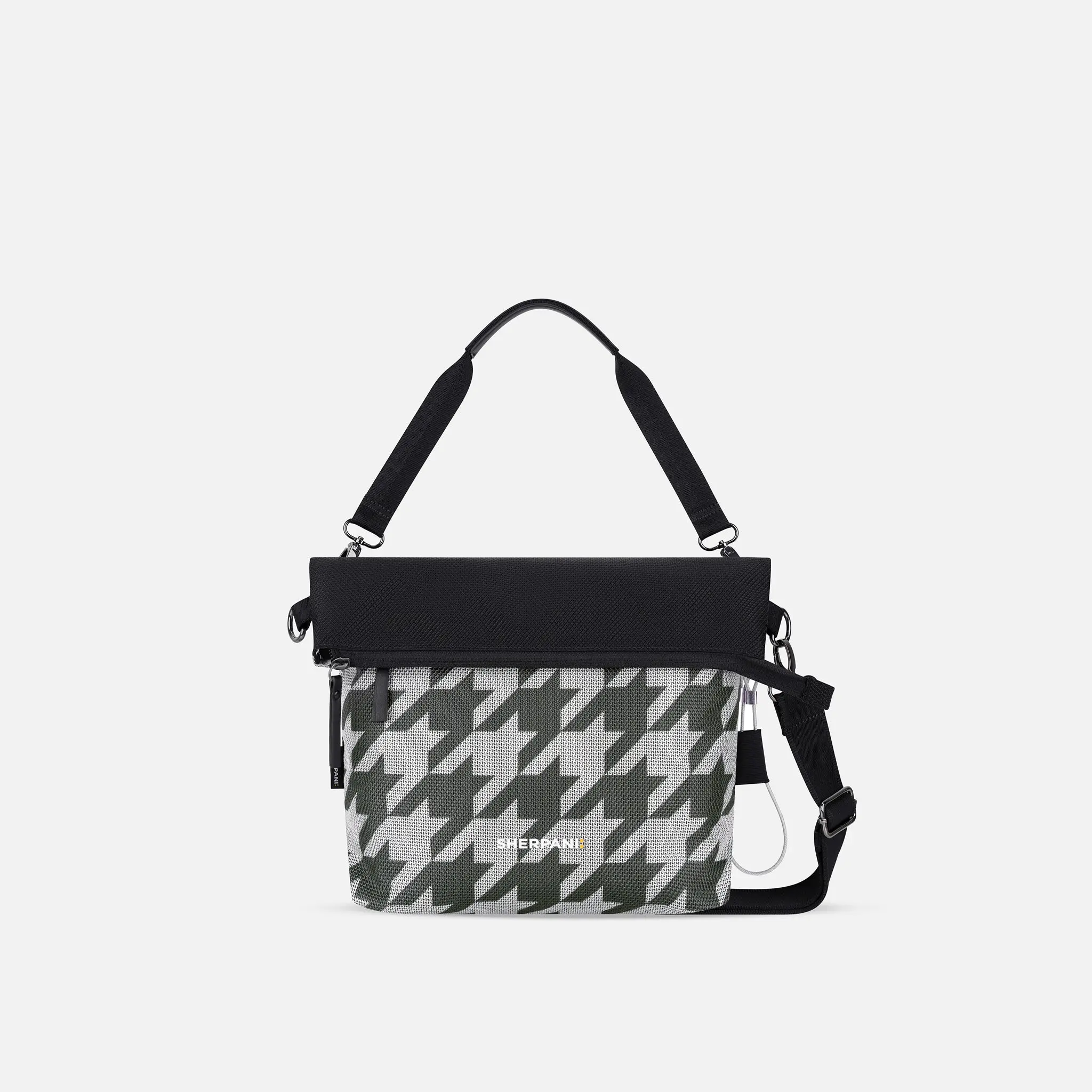 Women's Chic Nylon Reversible Houndstooth Print Crossbody Bag - Vale AT, Fold-Over Design, Hypalon Locking Zippers, RFID Anti-Theft, Zipper Closure, Serious Travel-Friendly Luggage Accessory