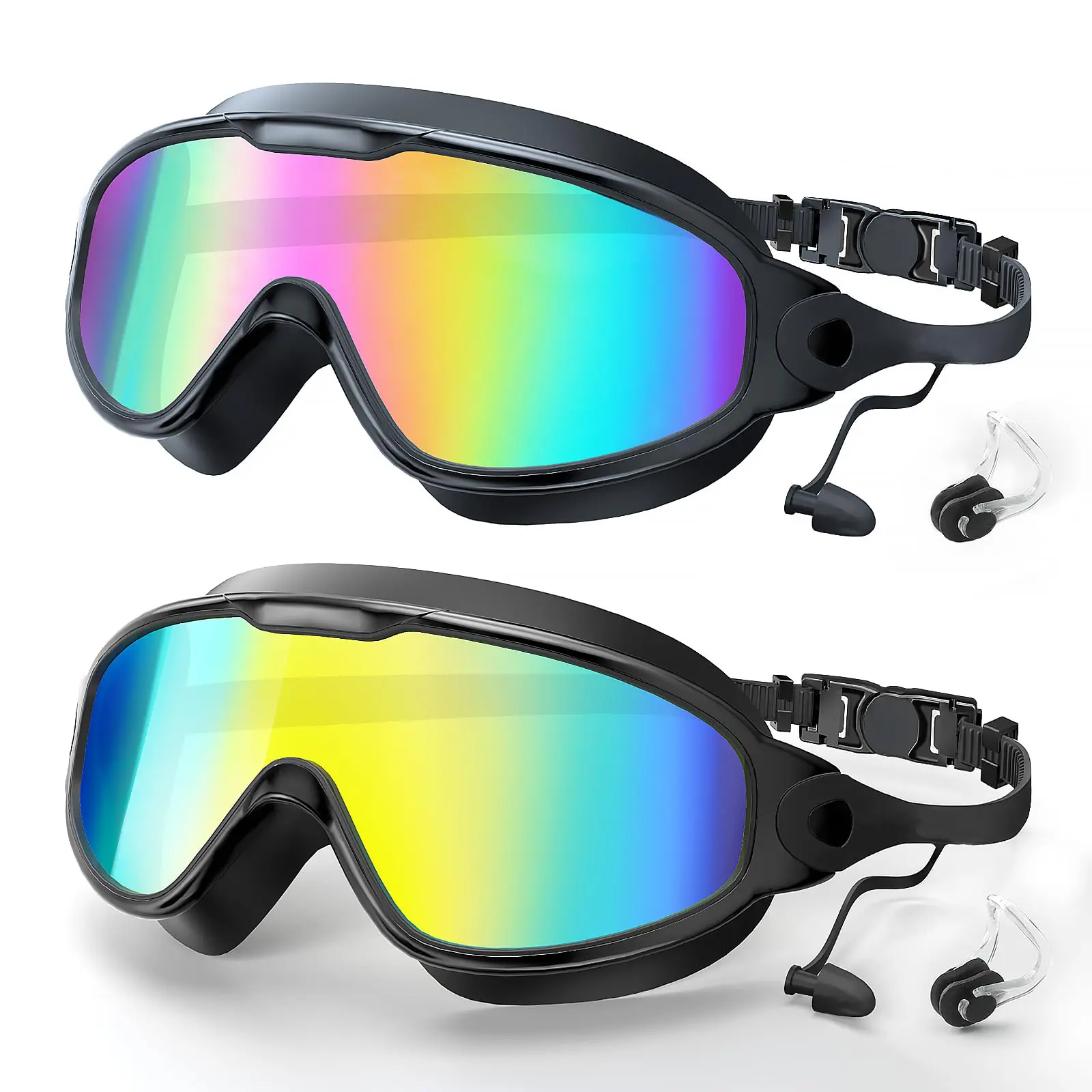 2 Pack Swim Goggles ，Safety anti-uv swimming goggles swim glass anti-fog with Earplugs & Nose Clip,for Lake,Beach, Summer Party