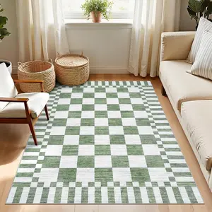 Checkered Carpet, Large living room decorative rug,Green and white gradient checkerboard pattern floor mat,Soft comfortable non-slip area carpet,Washable,Suitable for living rooms, bedrooms, entrance halls, kitchens, hallways, and corridor entrances.