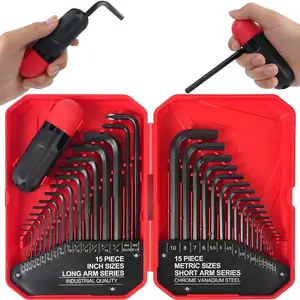 35- Allen Wrench Sets Metric and Standard Hex Key Set, Allen Key Set, MM(0.7mm-10mm) SAE(0.028"-3/8), Chrome Vanadium Steel