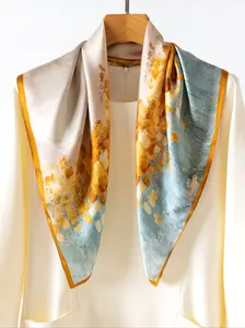 25.59inch Watercolor Print Silk Scarf, Abstract Oil Painting Pattern, 100% Mulberry Silk, Lightweight, Soft, Ideal Gift for All Seasons