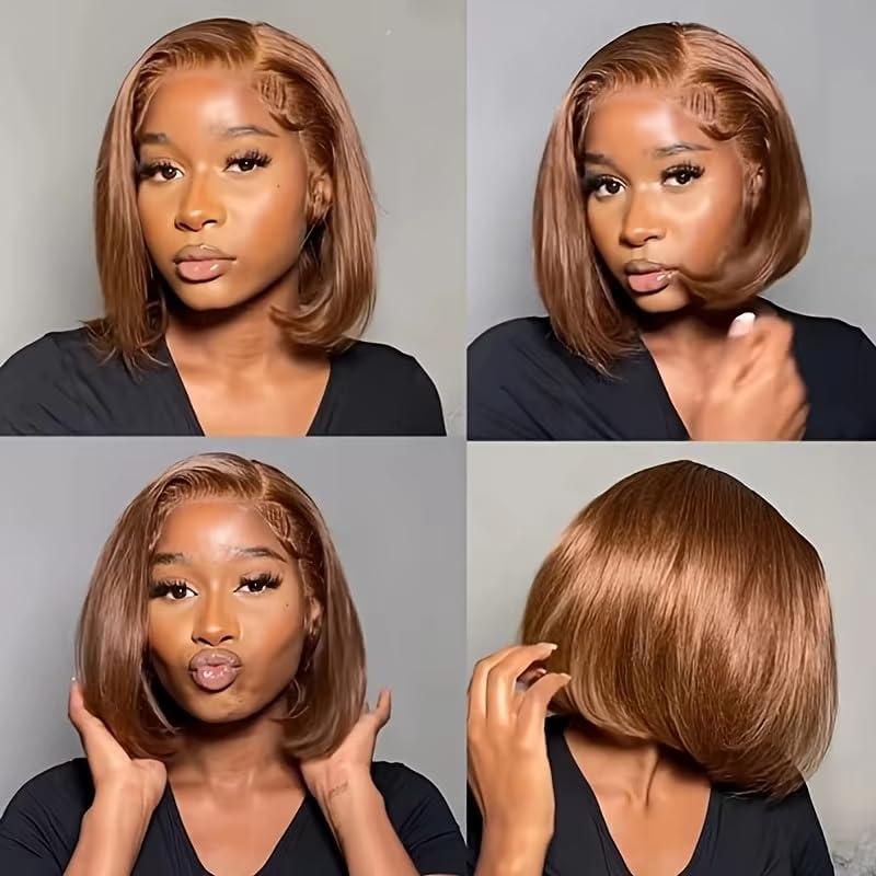 200% Density Brown Bob Wig Human Hair 13x4 HD Lace Frontal Short Straight Lace Front Bob Wigs For Black Women Chocolate Brown Human Hair Wig Pre Plucked Glueless Side Part Chocolate Brown Wig 10 Inch